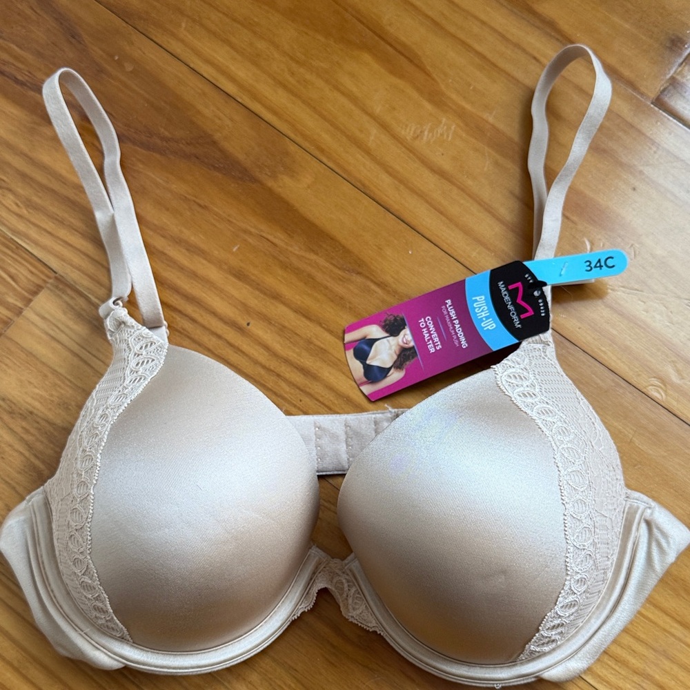 Maidenform Cream Lace Trim Push-Up Bra